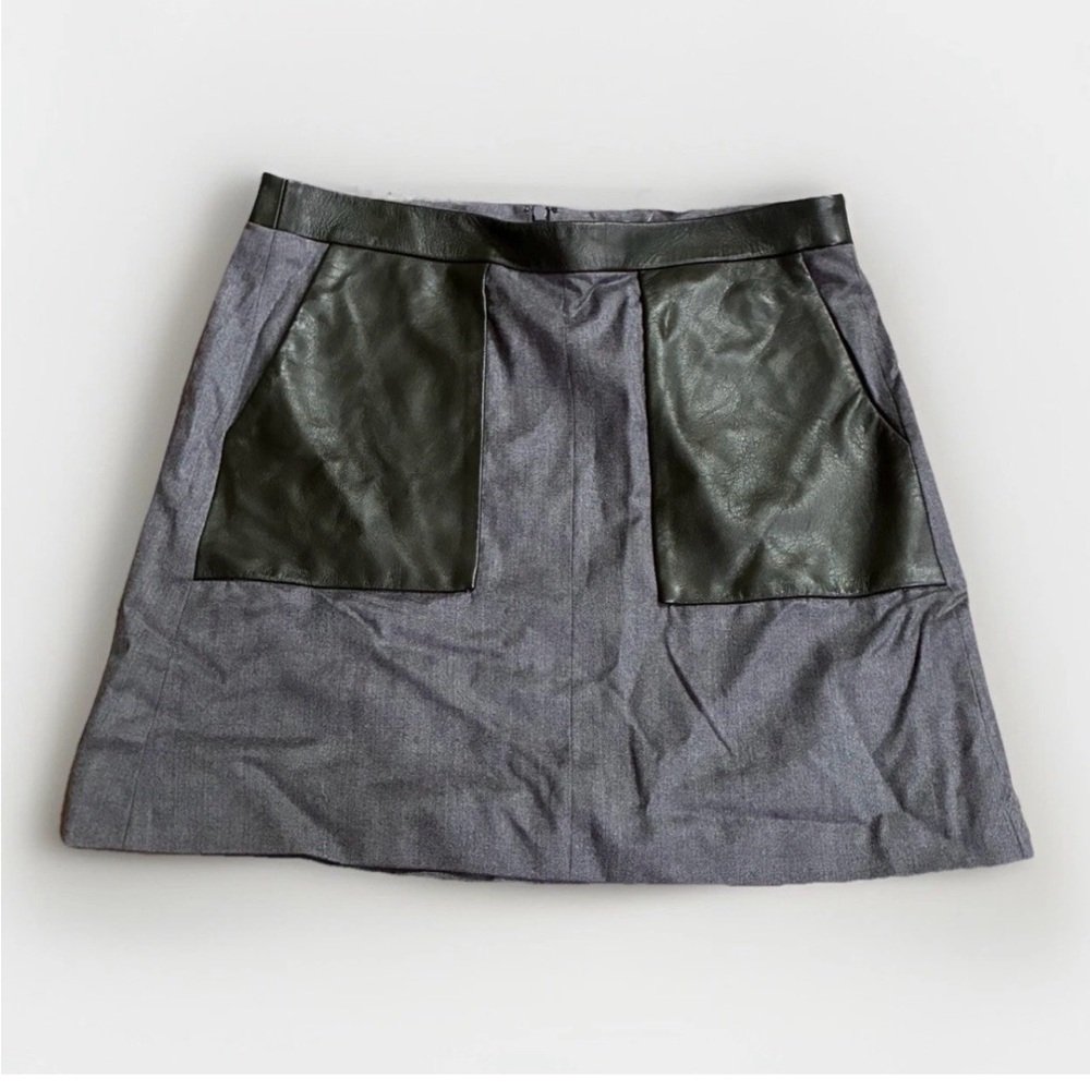 M. Patmos Gray Soft Italian Wool Skirt With Napa Leather Pockets In Size 2